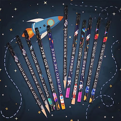 Kolewo4ever 100 Pieces Space Theme Pencils - Fun Astronaut Pencils with Matching Eraser for Classrooms, Student Reward, Space Party Favors