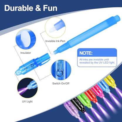 D&N Lifestyle Invisible Ink Pens for Kids, 28 Pack UV Secret Message Pens with Light & Activity Cards, End of School Year Gifts for Students, Party Favors, Goodie Bag Stuffers