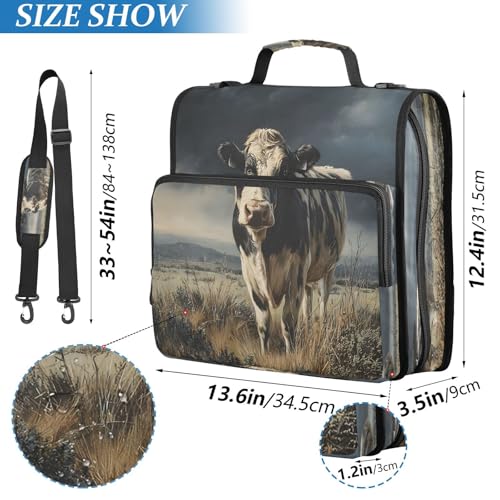 3 Ring Zipper Binder Retro Milk Cow Binders Bag with Shoulder Strap 500 Sheets Paper Organizer Trapper Keeper Documents Storage File Folder for School Office - color: A2849