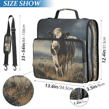 3 Ring Zipper Binder Retro Milk Cow Binders Bag with Shoulder Strap 500 Sheets Paper Organizer Trapper Keeper Documents Storage File Folder for School Office - color: A2849