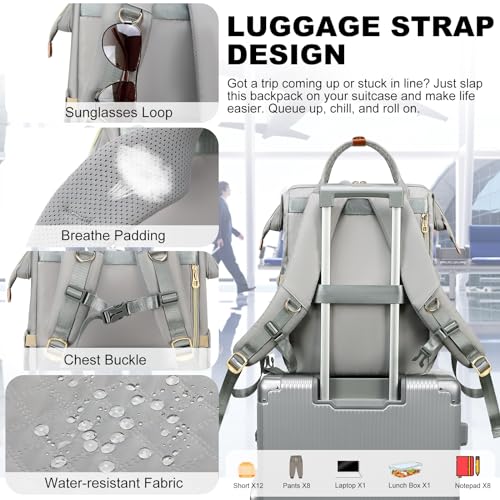 AIJIEKE Lunch Backpack for Women, 15.6 Laptop Backpack, Lunch Box, Gray | Water resistant computer bag with insulated leakproof cooler. Travel meal prep backpack for nurse, teacher, college commute - color: Grey