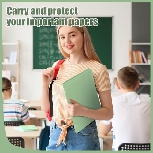 Yeaqee 50 Pcs Plastic Folders with Pockets Bulk 3 Hole Punched 2 Pocket File Folders for 3 Ring Binder Divider Folder for Notebooks, Durable Poly for Office Home (Sage Green) - color: Sage Green