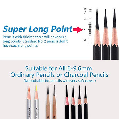 AFMAT Electric Long Point Pencil Sharpener, 2 Holes, Fast Sharpen & Auto Stop, 8-17mm Long Point, Rechargeable Artist Pencil Sharpener for 6-9.6mm Large Pencils, Charcoal/Drawing/Colored Pencils PS09