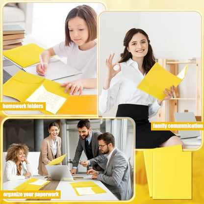 Gueevin 50 Pcs Plastic Folders with Pockets, Back to School Two Pocket Folder Fit Letter Size, Heavy Duty School Business Card Holder for Home Office, 11. 61 x 9. 45 Inches (Yellow) - color: Yellow