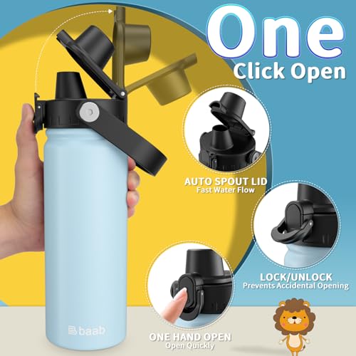 baab 20oz Kids Water Bottle, Insulated Kids Water Bottle with Lockable Spout Lid & Stickers, 18/8 Stainless Steel Vacuum Leakproof Kid Water Cup for Boy Girl & School (Navy Blue+Light Blue, 2 Pack) - color: Navy Blue+Light Blue, size: 20 Ounces