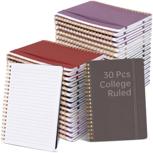 Watersay 30 Pcs Small Spiral Notebooks A6 with Straps, Multicolor 5" x 7" Pocket Notebooks Mini Lined Journals 50 Sheets for Back to School Supplies Students Rewards Office Gifts(Vintage Color) - color: Vintage Color