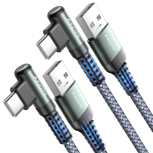AINOPE USB A to USB C Cable Short 3. 3FT 2-Pack Right Angle Fast Charging & Data Sync Nylon Braided Carplay Android Auto Car Charger Cord for iPhone 17 16 15 Samsung Galaxy iPad Pro Air Android Phones - color: Grey, size: 3.3FT+3.3FT