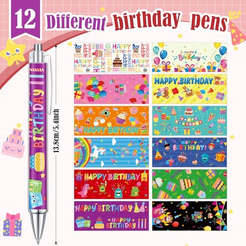 Cholemy 48 Pieces Happy Birthday Pens Bulk Happy Birthday Ballpoint Pens Colorful Cake Balloon Black Ink Gift for Party Supplies - style: Happy Birthday