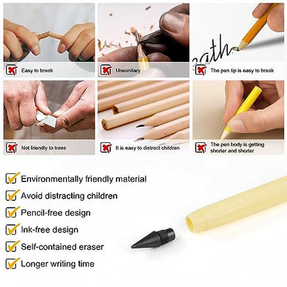 HOTUT Infinity Pencil,10PCS Inkless Pencil Forever Pencils with 10 Replaceable Nibs and Extra Erasers, NO-Sharpening Pencils for Students for Writing Drawing Home Office School Supplies - color: 10pcs-Macaron