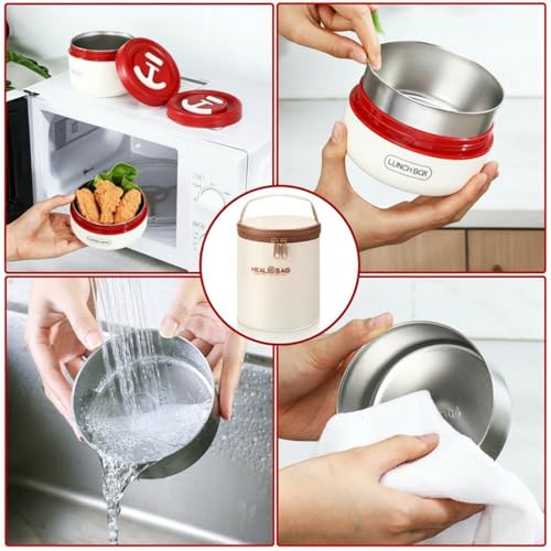 Dandat 2 Pcs Portable Insulated Lunch Containers Thermal Bento Box with Bag Fork Knife Stainless Steel Lunch Box 15.2 oz 21 oz Separate Stackable Food Jar for Adult Men Women(Red) - color: Red