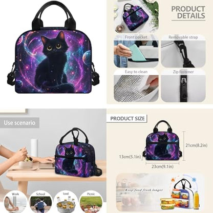 CLOHOMIN Black Cat Kids Backpack with Lunch Box for Girls 10-12/12-14 Middle School Bookbag for Kids Lunch Tote Bag Water Bottle Pouch 6th Grade Student Schoolbags Set of 3 - color: Black Cat