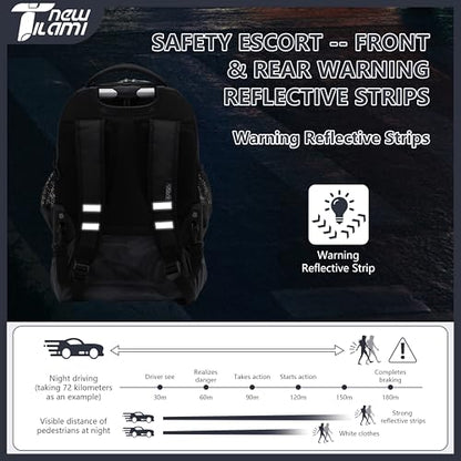 NEW TILAMI 18 inch Rolling Backpack for Kids - Waterproof, Stair-Climbing, Durable, Personalized Design for School, Travel, Black - color: Black