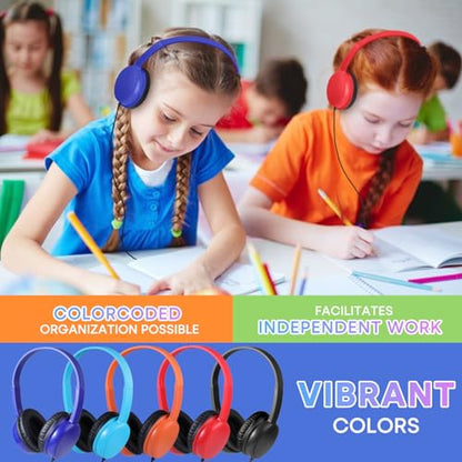 Kids Headphones 5 Pack Bulk Multi-Color for School Classroom Students Children and Adult（Durable Wired Headsets） - size: 5 Pack
