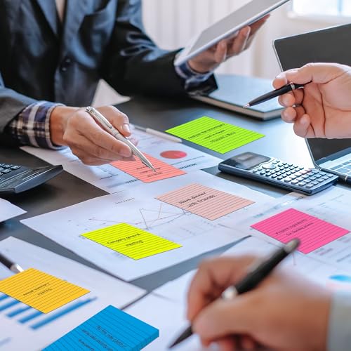 Lined Sticky Notes 4 x 6 Inches, 15 Pads, 375 Sheets Total, 7 Bright Colors, Self-Stick Note Pads with Strong Adhesive, Large Rectangular Sticky Notes for Office, Home, School & Meetings - size: 4x6 in