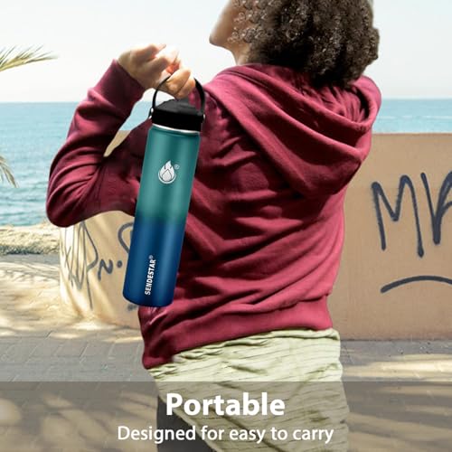 SENDESTAR Insulated Water Bottle 24 OZ, Wide Mouth 24 oz Water Bottle with Straw Lid, Spout Lid, Double Wall Vacuum Stainless Steel Leak Proof, Keeps Liquids Hot or Cold (Green & Blue) - color: Green & Blue, size: 24 Ounces