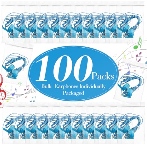 Kanayu 100 Packs Earbuds Bulk Basic Student Earphone Individually Bagged 3.5 mm Headphones for Schools Classrooms Library Teens Gift(Sky Blue) - color: Sky Blue