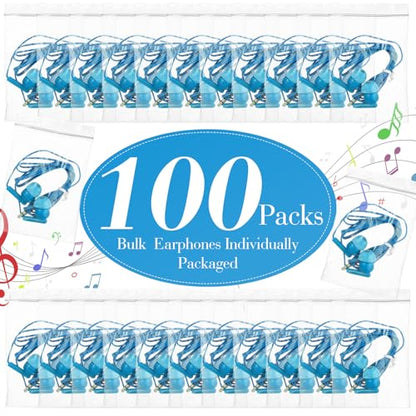 Kanayu 100 Packs Earbuds Bulk Basic Student Earphone Individually Bagged 3.5 mm Headphones for Schools Classrooms Library Teens Gift(Sky Blue) - color: Sky Blue