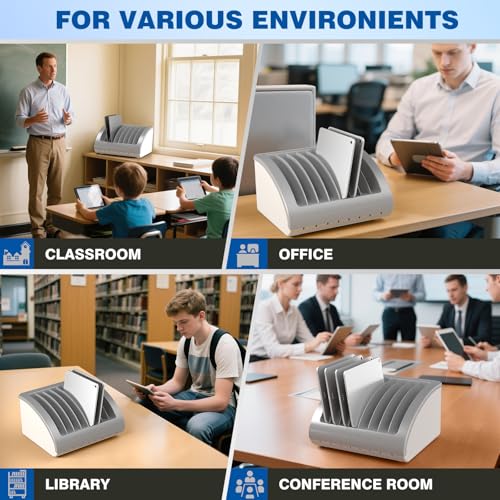 6-Pack, 8-Device Universal AC Laptop Charging Station with Power Strip | Charging Dock for Multiple Tablets, Chromebooks & iPads, Laptop Organizer with Cable Management for Classroom, Office, Lab - size: 6 PACK - 8 Tablet/Chromebook