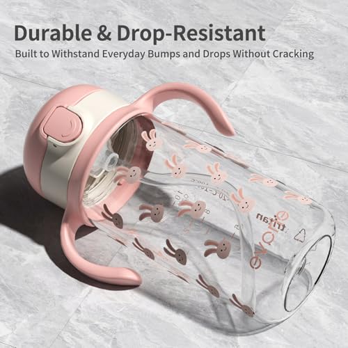 Evorie Tritan Spill Proof Toddler Straw Sippy Cup, 10 oz for Baby and Toddlers 1-3 Years Old, No Spill Straw Water Bottle with Removable Handles, Ideal for School, BPA-Free, Pink Rabbit - color: Pink Rabbit
