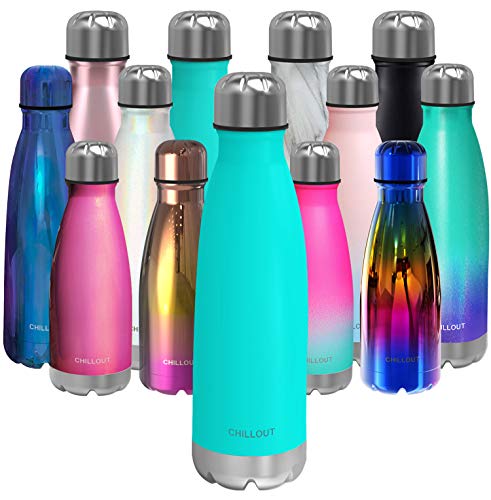 CHILLOUT LIFE Stainless Steel Water Bottle: 17 oz Double Wall Insulated Cola Bottle Shape for Cold and Warm Drinks, BPA Free Metal Sports Bottle - color: Aqua Blue, size: 17 Ounces, style: 1 Pack
