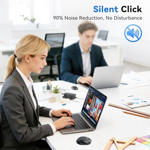TECKNET Wireless Mouse for Laptop, (BT5.2/3.0 & 2.4G) Bluetooth Wireless Mouse, Silent Click, 5-Level Adjustable DPI, Ergonomic Portable Computer Mice for Laptop, PC, MacBook, Chromebook - color: Dark Grey