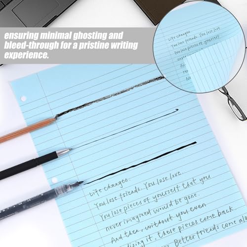 200 Sheets Wide Ruled Filler Paper, 8x10.5 Inch, 3-Hole Punched for Binders - 100 Purple & 100 Blue, Fights Ink Bleed, for School College Office