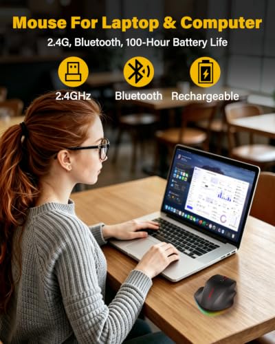 E-YOOSO X54 Rechargeable Ergonomic Wireless Bluetooth Wired Mouse,1000mAH Big Battery,12800 DPI,M/Large Hand,Quiet Clicks,RGB Lights,Mice for Laptop/Computer/PC/MacBook/Chromebook/Office/Gaming