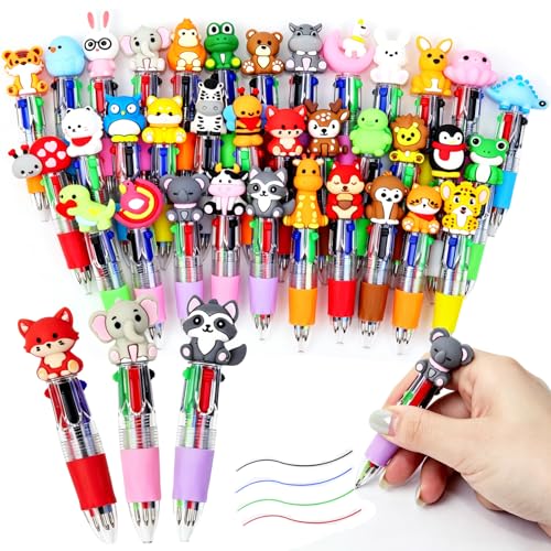35 Pack Mini Animal Multicolor Pens in One 4-in-1 Fun Pens Cute Ballpoint Pen Bulk for Birthdays Parties Fun Gifts Assorted Ink Kawaii Pen - size: 1 Count (Pack of 35), style: Forest Animals