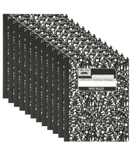 Mr. Pen- Composition Notebook, 12 Pack, Wide Ruled, 600 Sheets | 9.75" x 7.5", Black Marble, Composition Book, Notebooks for School, Wide Ruled Composition Notebook, Journal Notebooks - size: 12 Pack