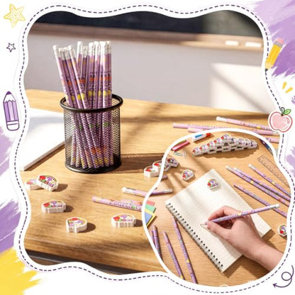 48 Pcs/24 Sets 4th Graders Pencils and Erasers Bulk Set Motivational Pencils Back to School Supplies for Kids Student Inspirational Teacher Classroom Reward Party Favors Gifts - style: 4th Grader
