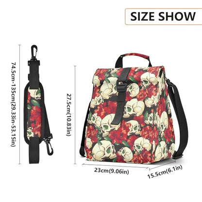 MNSRUU Insulated Lunch Bags Women Men, Skull and Flower Portable Reusable Thermal Meal Tote Cooler Bag Organizer, Adjustable Shoulder Strap, Handle - color: Skulls 007