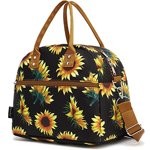 FlowFly Insulated Lunch Bag With Shoulder Strap for Women, Men, and Kids, Large and Reusable, Handle, Freezable Work and School Travel Tote and Meal Prep Organizer,Sunflower - color: Sunflower
