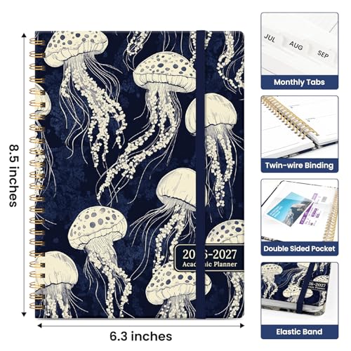 Planner 2026-2027, Academic Year Weekly and Monthly Calender Planner, from Jul 2026 - Jun 2027, Spiral Bound School Planning Book, Perfect for Teacher, Student, Women & Men, A5 (6.3" x 8.5"), Midnight Jellyfish - color: G-Midnight Jellyfish, size: (6.3"x8