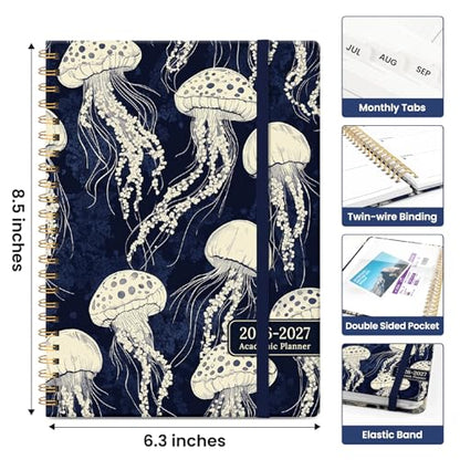 Planner 2026-2027, Academic Year Weekly and Monthly Calender Planner, from Jul 2026 - Jun 2027, Spiral Bound School Planning Book, Perfect for Teacher, Student, Women & Men, A5 (6.3" x 8.5"), Midnight Jellyfish - color: G-Midnight Jellyfish, size: (6.3"x8