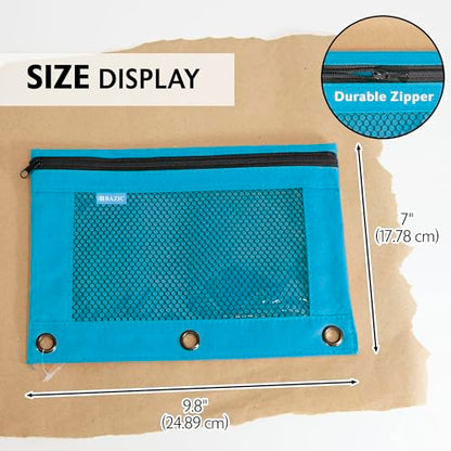 BAZIC PRODUCTS Retro Pastel 3-Ring Pencil Pouch with Mesh Window, 2-Pack | clear mesh window and a zipper closure for pens; pencils - color: Pastel Blue, size: 2-Pack