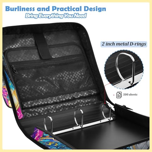 Monster Truck 3 Ring Zipper Binder Bag with Laptop Pockets and Shoulder Strap Tote Binders Organizer Case for School Office - color: Monster Truck