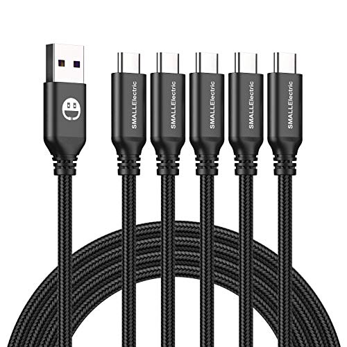SMALLElectric USB to USB C Cable 5 Pack 6FT, A to Type C Fast Charger Cord | 3A braided USB A to C charging cords for iPhone 17 16 15, Samsung Galaxy, LG; 5 pack for home, office, car and travel.(Black) - color: Black, size: 6foot