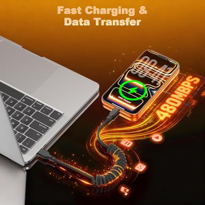 USB A to USB C Coiled CarPlay Cable [2-Pack, 3ft], Auto Coiled Retractable iPhone Car Cord Retractable Fast Charge Cord for Car, Compatible with iPhone 17/16/15 Plus/Pro/Pro Max/Samsung Galaxy S23