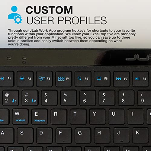 JLab JBuds Wireless Keyboard, 95 Key, Multi-Device Bluetooth and USB dongle, Soft Touch Keys, Media knob, Custom Profiles, Black - size: 1 Pack