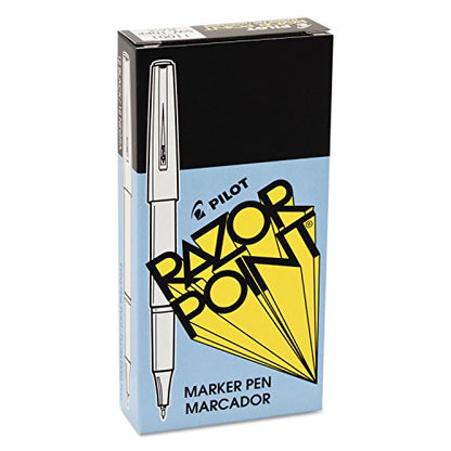 Pilot Razor Point Fine Line Marker Stick Pens, Ultra-Fine Point (0.3mm), Marker Pens, Black Ink, 12-Pack