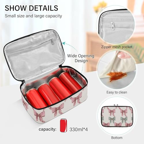 Wusikd Ribbon Tail Pink Bows Lunch Bag Cooler Bag Insulated Thermal Lunch Box for School Children Students Girls Boys Men Women