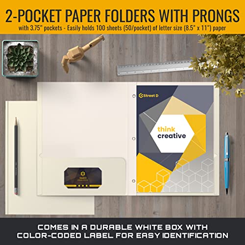 Better Office Products White Paper 2 Pocket Folders with Prongs, 50 Pack, Matte Texture, Letter Size Paper Folders, 50 Pack, with 3 Metal Prong Fastener Clips, White - color: White