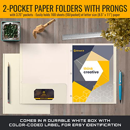 Better Office Products White Paper 2 Pocket Folders with Prongs, 50 Pack, Matte Texture, Letter Size Paper Folders, 50 Pack, with 3 Metal Prong Fastener Clips, White - color: White