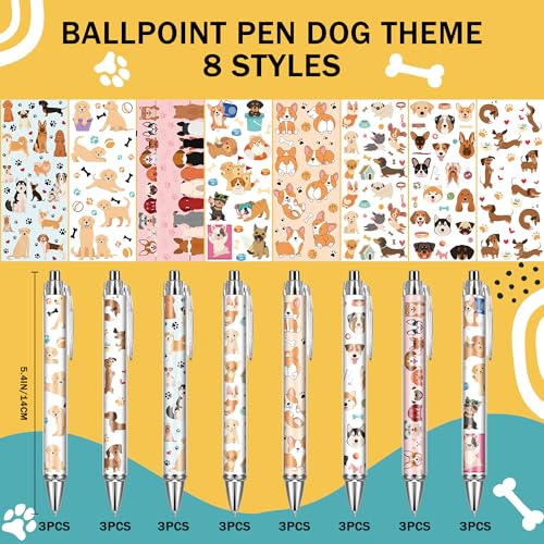 Dog Ballpoint Pens Gifts - School Office Retractable Supplies 24 Pcs Cute Gifts Bulk Black Ink Smooth Fine Point Writing Pen Colorful Graduation Birthday Gift for Women Men Teacher Students - style: Dog