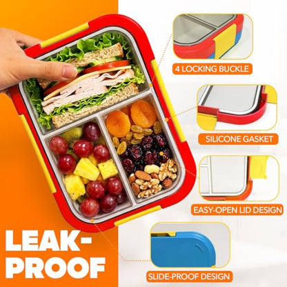EASYFUN Bento Box Adult, Lunch Box, 3-Compartment Lunch Containers, Drop-Proof, Dishwasher Safe & Made with BPA-Free Materials (Red blue) - color: Red blue