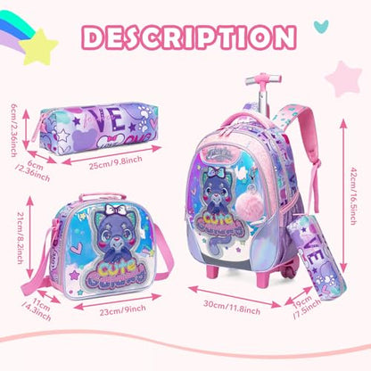 Kids Rolling Backpack for Girls TPU Material Bear Trolley Suitcases Luggage with Wheels Bookbag Wheeled 3pcs on Lunch Box Pencil Case Elementary Teenagers Pink for Girls Age 5-12 - color: Pink-0130-xiong