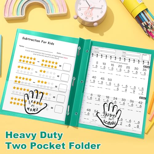 Henoyso 24 Pcs Plastic Folders with Clear Front Pockets and Prongs School to Home File Organizer Plastic Folder for Back to School Parent Teacher Communication Homework Office (Green) - color: Green