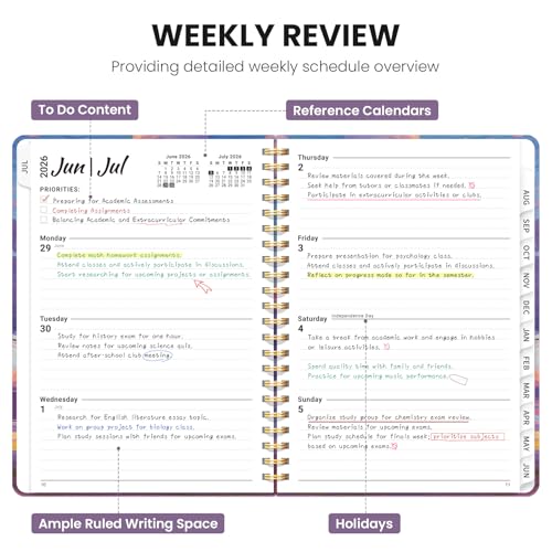 Planner 2026-2027, Academic Planner Weekly and Monthly, Jul 2026 - Jun 2027, Spiral Bound School Planning Tool with Tabs and Pocket, Perfect for Students & Teacher, 6.3" x 8.5", Sky Reverie - color: Z-Sky Reverie, size: 6.3"x8.5" (A5)