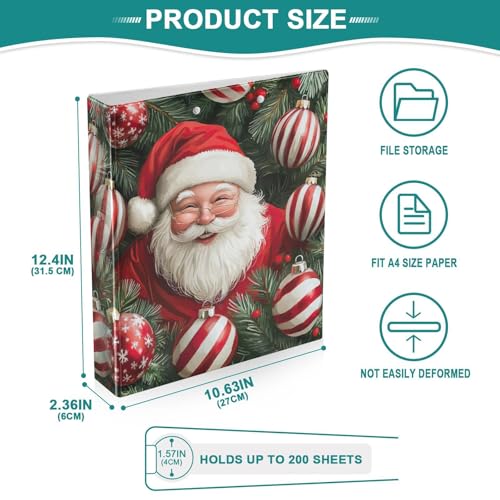 3 Ring Binder with Cute Santa Claus Design - 1.5 Inch Heavy Duty Three-Ring Binder with 2 Pockets, Round Rings for Office Supplies (Letter Size)#570 - size: 2 Pack