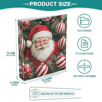 3 Ring Binder with Cute Santa Claus Design - 1.5 Inch Heavy Duty Three-Ring Binder with 2 Pockets, Round Rings for Office Supplies (Letter Size)#570 - size: 2 Pack